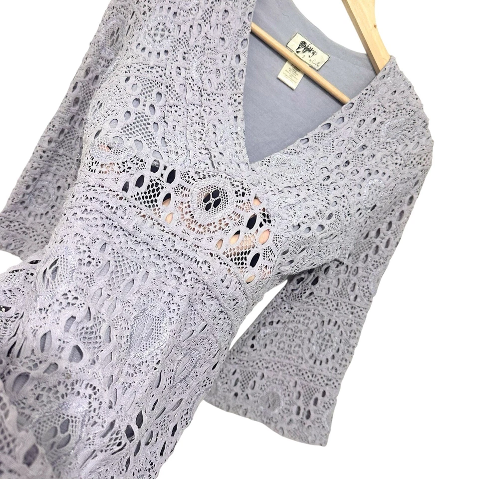 Nightcap Carisa Rene Dress Size 2 Lavendar V Neck Lace Knit Long Sleeve Stretch - Image 2 of 4