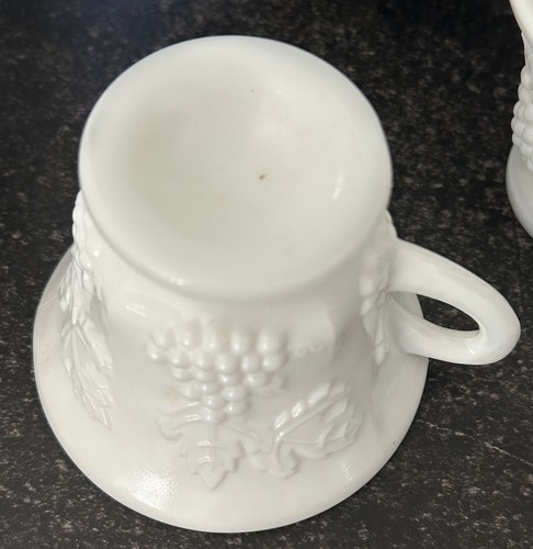VTG White Milk Glass 12 Piece Punch Bowl Brass Base Colony Harvest Grapes 11 Cup - Picture 9 of 11