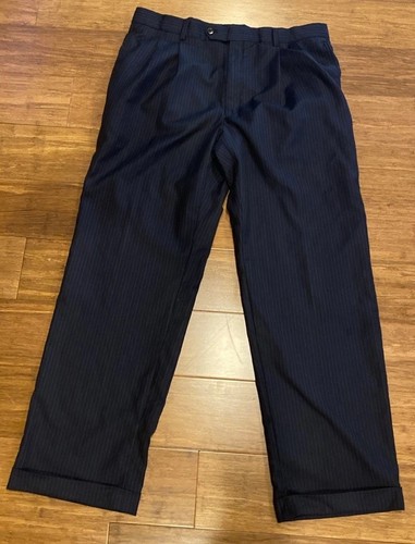Jos A. Bank Mens Suit Pants Navy Blue Pin Striped 100% Wool Size 35R