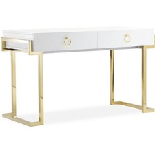 Pangea Home Julia Stainless Steel Desk in Glossy White Lacquer Gold
