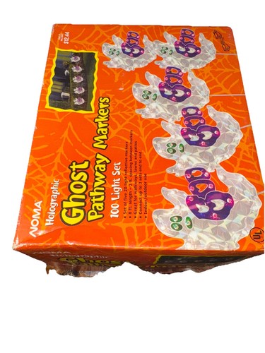 Vtg Noma Halloween Holographic GHOST 100 Light Window Decoration with Box
