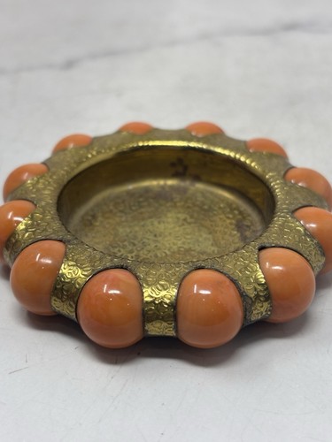 Vintage Original 30er Jahre Art Deco FISCHER Schmuck Tablett orange/koralle Vitro Achat Marmor - Bild 2 von 7