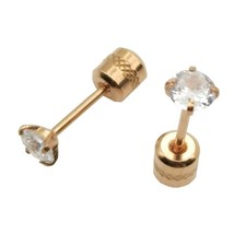 18K Rose Gold Filled Tarnish/Lead-Free 4x4mm 4-Claws Round Zircon Stud Earrings