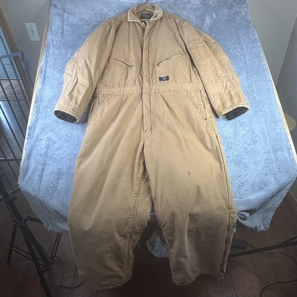 Walls Coveralls Mens Large Brown Insulated Quilted Lined Duck Work Zip Legs - Image 2 of 4