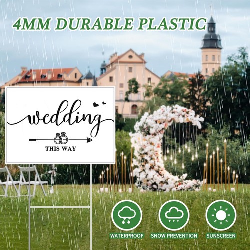 3 Packs Wedding Direction Arrow Signs with H Stakes, Wedding This Way Plastic...