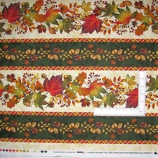 Fall Leaves Berries Stripe Fabric By The Yard Autumn Fields Cotton by Studio E