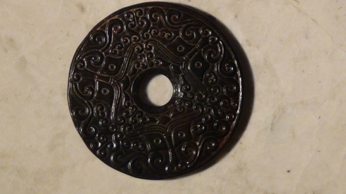 ANTIGUA PIEDRA DURA CHINA TALLADA A MANO DEL SIGLO 19 JADE PI DISCO DRAGÓN Y SÍMBOLOS #1 - Imagen 4 de 6
