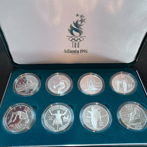 1995 1996 ATLANTA HUNDERTJÄHRIGE OLYMPISCHE SPIELE 8 MÜNZEN SILBERPROOF SET OGP COA #08P - Bild 15 von 20