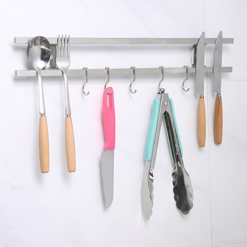 Stainless Steel Magnetic Knife Holder Double Bar Kitchen Utensil Storage Rack - Picture 6 of 10