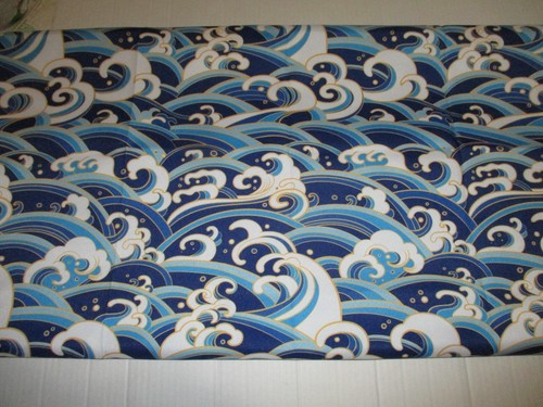 3 yards Ambesonne Nautical Fabric Oriental Style Ocean Waves Upholstery 60" wide - Picture 3 of 3