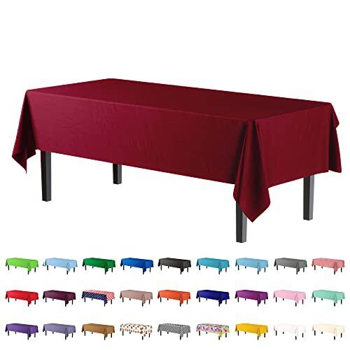 6-Pack Premium Plastic Tablecloth 54in. x 54in. X108in. Rectangle Burgundy - Picture 1 of 6