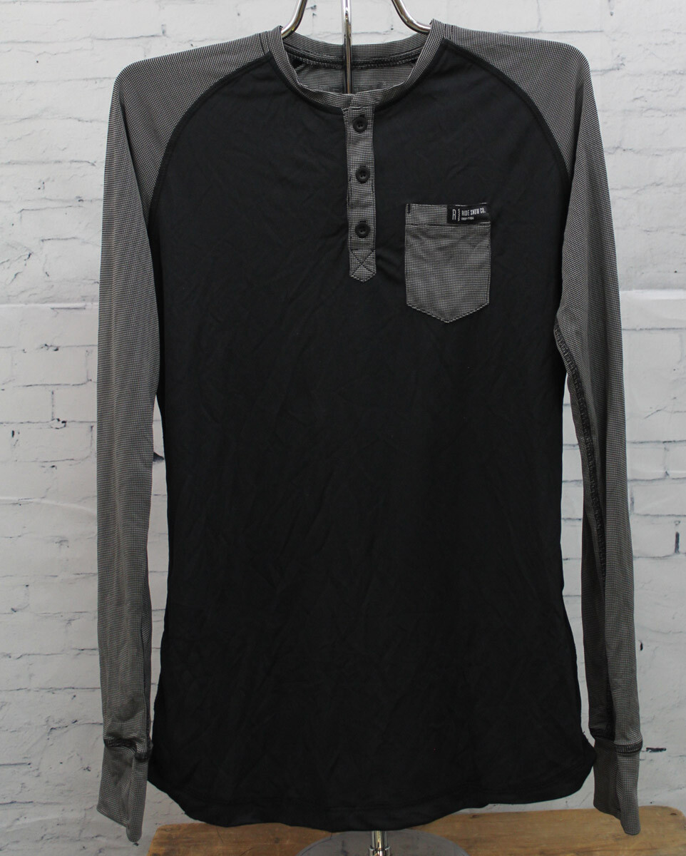 Женская рубашка базового слоя Cherry Henley с длинным рукавом для катания на сноубордах среднего черного цвета