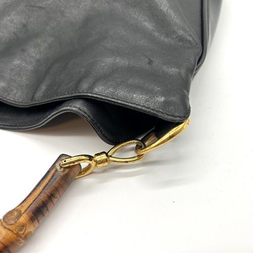 Auth Gucci Tote Bag Bamboo Black Leather  Large size No shoulder strap - Picture 15 of 24