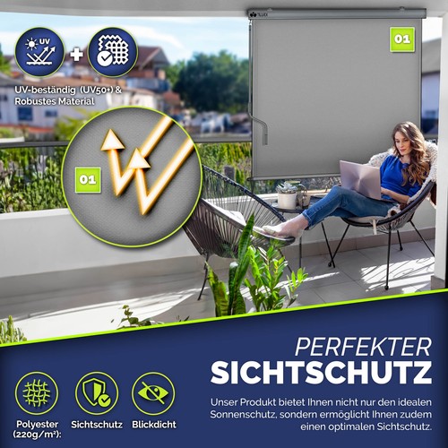 tillvex® Senkrechtmarkise Außenrollo Sichschutz Balkon Markise für Außen Rollo - Bild 29 von 31