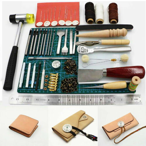 10-44 pz kit strumenti artigianali in pelle punzone da cucire intaglio cucitura strumenti di lavoro manuale - Foto 12 di 19