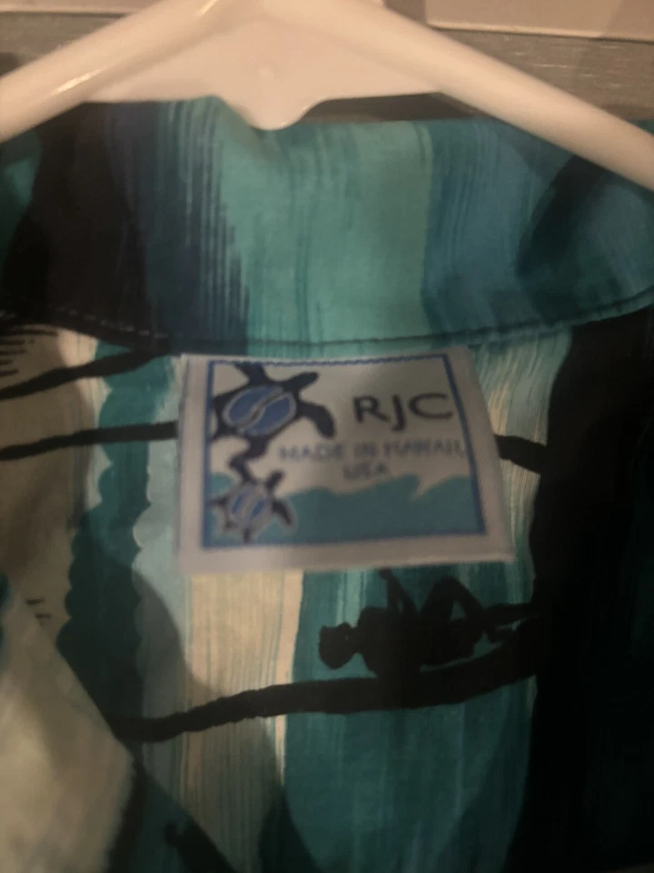 RJC Hawaii Palm trees/Island Print Button Up Hawaiian Shirt Youth 18 Made In USA - Image 3 of 4