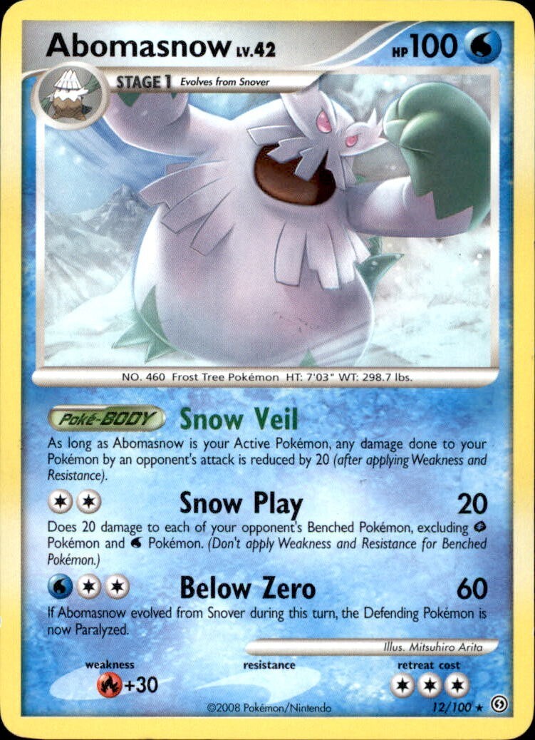 Pokemon Card Abomasnow 12/100 DP Stormfront Rare VIntage 2008 LP