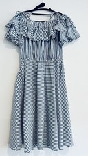 Loft Off the Shoulder Blue/White Stripes Dress / Size Medium