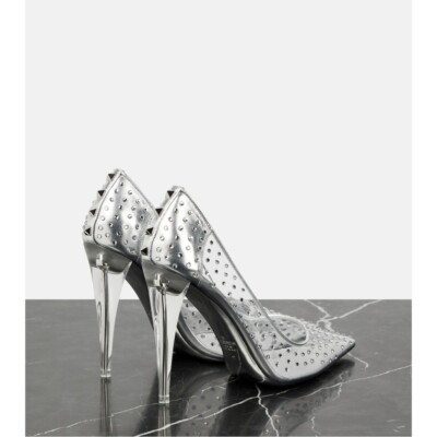 VALENTINO GARAVANI Rockstud embellished silver PVC pumps