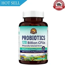 VITALITOWN Probiotics 120 Billion CFUs | 36 Strains, with Prebiotics & Digest...
