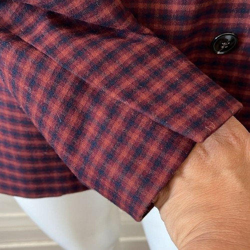 Aritzia Sunday Best Burgundy Navy Tartan Plaid Double Breasted Blazer Jacket S - Picture 7 of 7