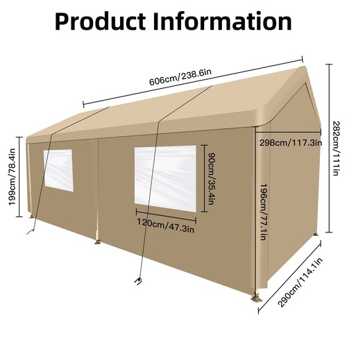 12' x 20' 10' x 20' Carport Heavy Duty Waterproof Canopy Cover for Car Truck - Picture 6 of 33