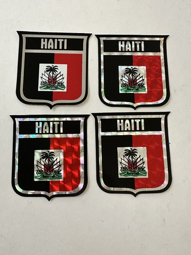 Haiti Country Flag Reflective Decal Sticker Lot Of 4, Vintage New Old Stock - - 第 1/8 張圖片
