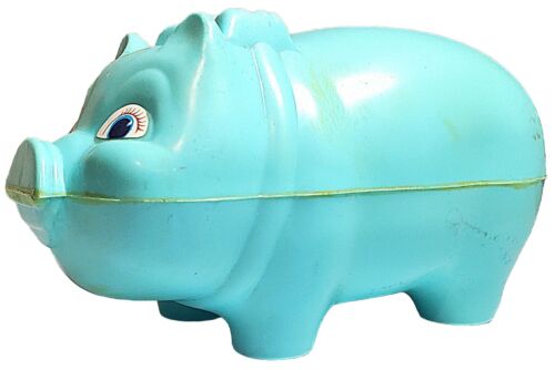 Vintage Westland Kunststoff Sparschwein Zelluloid blau USA kitschig 50er Jahre Hut fehlt - Bild 2 von 8