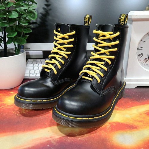 WORN ONCE! LOOK NEW! Dr Martens 1460 Smooth Leather Black Boots Size UK 4 - Picture 2 of 24