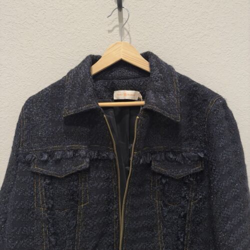 Chaqueta Tory Burch Aria Negra Metálica Cuadros Tweed Talla 14 Nueva con Etiquetas - Imagen 3 de 11
