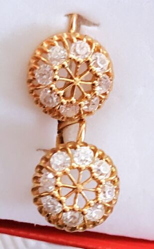 Vintage 583 14K Yello Gold Lab-Created Diamond ROUND Earrings 5.40g15mm Diameter - Picture 3 of 9
