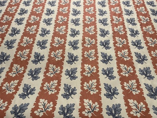 Scalamandre Vintage 1990s Bolton Blue Salmon On White Printed Cotton Fabric 1 Yd - Picture 4 of 6