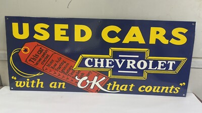 Used Cars Chevrolet Porcelain Enamel Sign 36 x 15 Inches 1 Sided