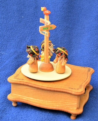 Vintage Schmid Handgefertigter Bemalt Holz Der Weg We Were Animierter Spieldose - Picture 2 of 3