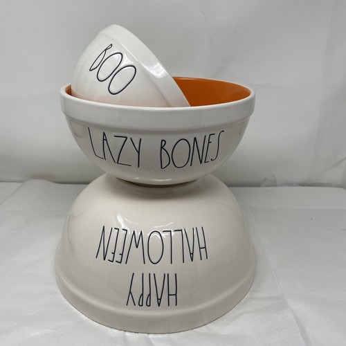 Fuori Produzione ��RAE DUNN HALLOWEEN MIXING NIDO CARAMELLE CIOTOLE SET DI 3 Lazybones�� - Foto 5 di 12