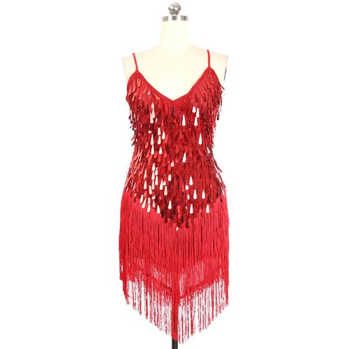 Ladies Slip Dance Dress Sequins Tasseled Strap Fringe Latin Salsa Tango Practice - Picture 10 of 17