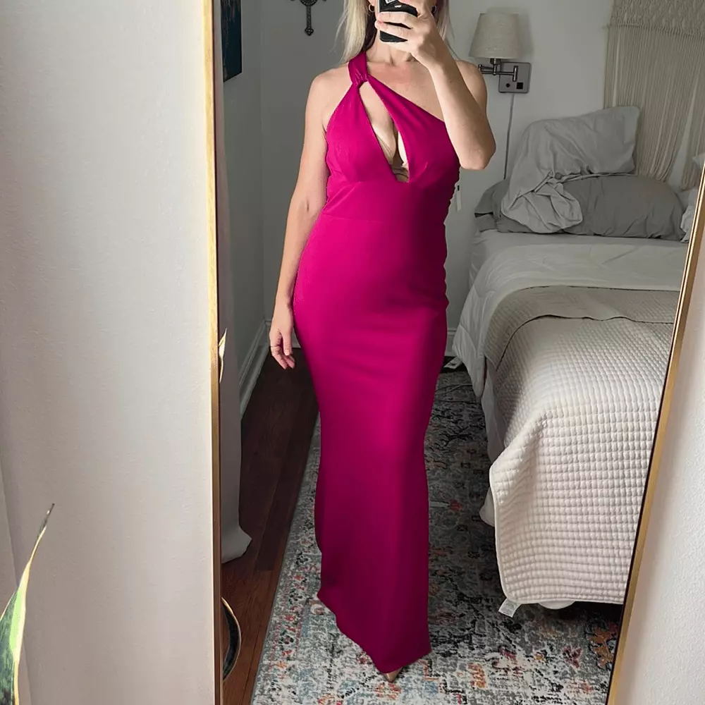 Katie May Edgy One Shoulder Dress Fuchsia Pink Size Large