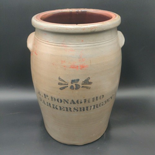 AP Donaghho Parkersburg WV 5 gallon Crock 5g Salt Glaze Storage Container Jar