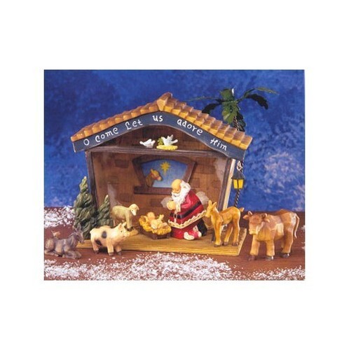 ROMAN INC Praying/Kneeling Santa Nativity Set Stable RARE NEW IN BOX - Picture 5 of 6