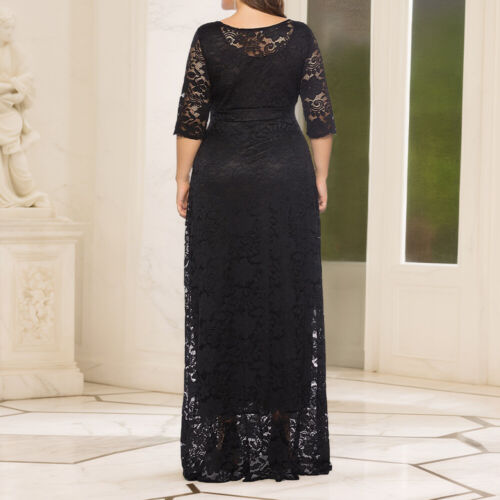 Oversized Plus Size Women Lace Long Dress Party Evening Cocktail Wedding Dress - Picture 8 of 24