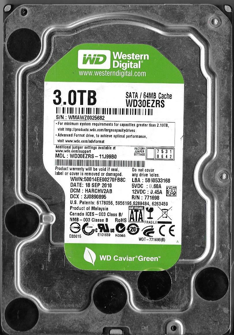 Western Digital WD30EZRS-11J99B0 3TB Sata Hard Drive DCM