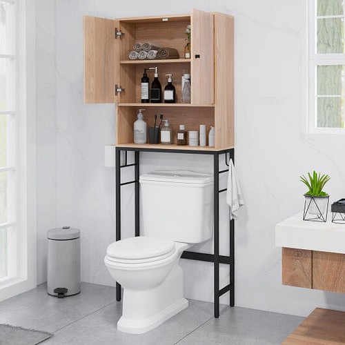 Over The Toilet Storage Cabinet with 2 Doors and Adjustable Shelf-Natural - Colo - Bild 3 von 5
