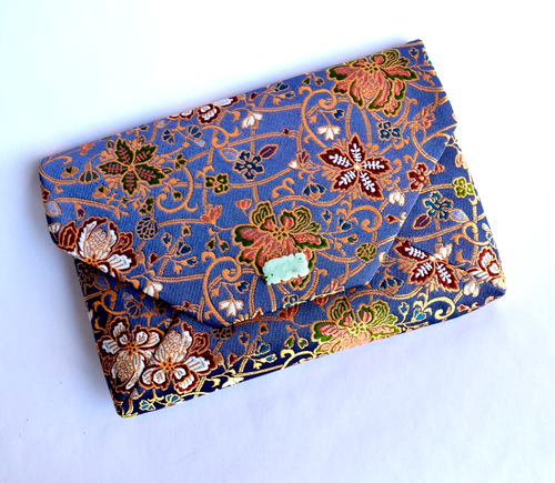 Japanese Silk Brocade Purse with Antique Chinese Green Jadeite Jade Button - Picture 2 of 8