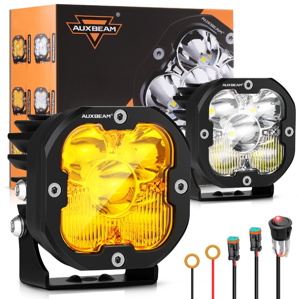 AUXBEAM 3"INCH 80W LED Work Light Pods Spot Flood Combo Offroad Driving ...