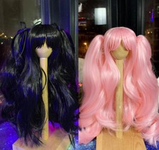 Black/White Long Curly Wig Hair for 1/3 1/4 BJD Dolls Hair Supplies w/Ponytail
