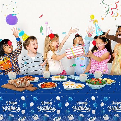 3Pcs Blue and Silver Happy Birthday Tablecloths - Party Plastic Table Cover Disp - Picture 7 of 7