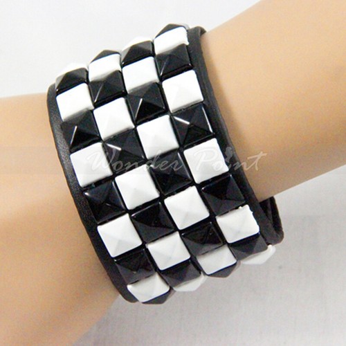 Pulsera Pirámide Tachonada Geométrica Cuero Pulsera Ajustable Funky Colorido - Imagen 7 de 13