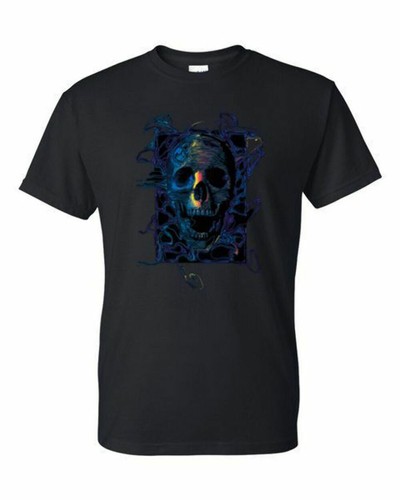 T-Shirt -SKULL HEAD COLORED LINES GOTHIC WINGS - HUMOR / NOVELTY Adult DryBlend® - Picture 22 of 57