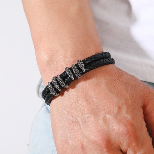 Gothic Dragon Claw Bracelet Men's Retro Braided Leather Bangle Handmade Jewelry - Picture 3 of 38