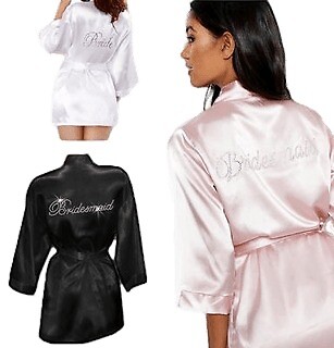 Bride Bridesmaid Robes Bridal Party Robe Wedding Hens White Pink Black - Picture 1 of 26